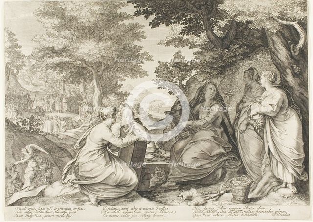Plate One, from Five Wise and Five Foolish Virgins, 1606. Creator: Jan Saenredam.