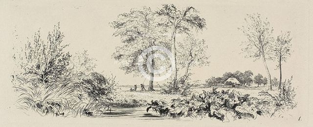 Plate one, from Radierversuche, 1843, published 1844. Creator: Adolph Menzel.