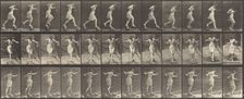 Plate Number 175. Crossing brook on stepping-stones with a fishing pole and can, 1887. Creator: Eadweard J Muybridge