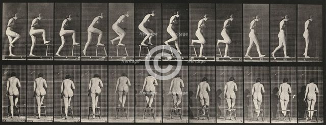 Plate Number 180. Stepping on and over a chair, 1887. Creator: Eadweard J Muybridge.