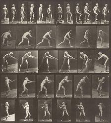Plate Number 521. A: Walking. B: Ascending a step. C: Throwing the disk. D: Using a shovel..., 1887. Creator: Eadweard J Muybridge