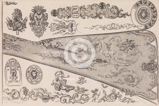 Plate seven from Nouveavx Desseins D'Arquebvseries, ca. 1705-30. Creator: de La Collombe.