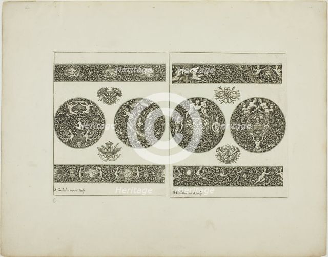 Plate Six, from Book of Ornament, 1704. Creator: Simon Gribelin.