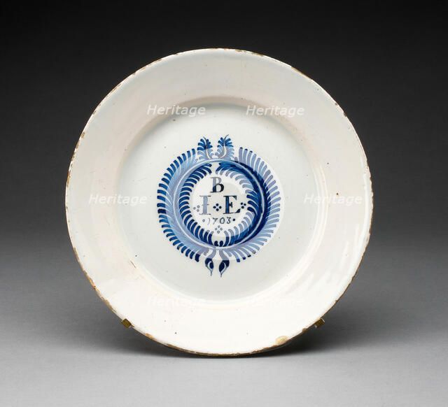 Plate, Staffordshire, 1703. Creator: Staffordshire Potteries.