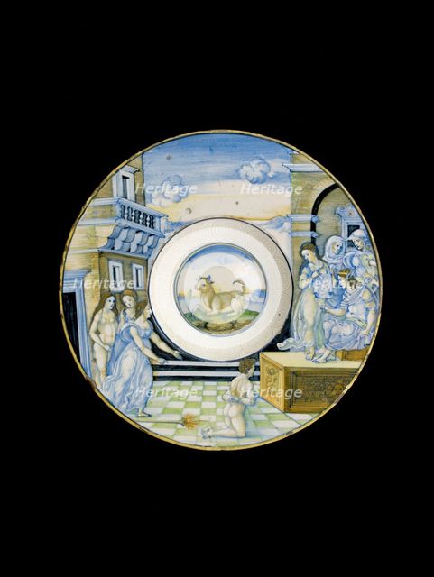 Plate with the Calumny of Apelles, c1522. Artist: Nicola da Urbino.