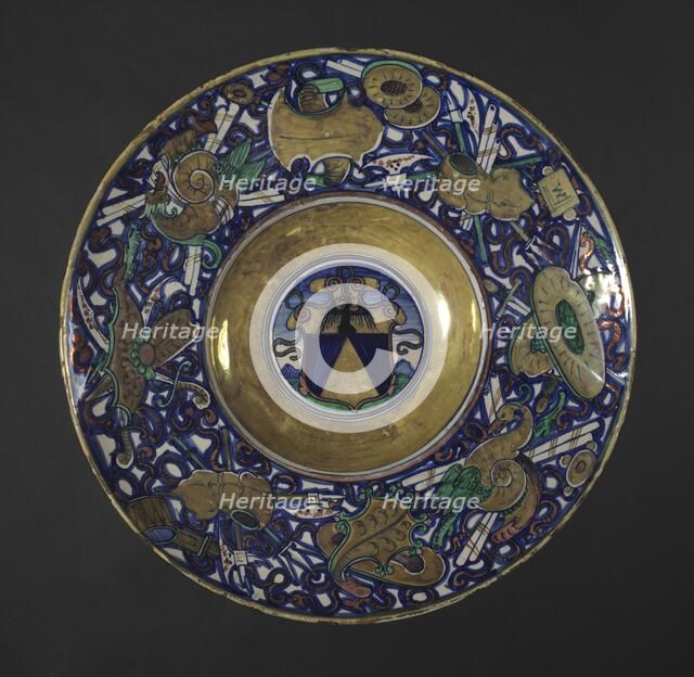 Plate with the Arms of the Vigeri Family, 1524. Creator: Maestro Giorgio Andreoli (Italian, 1465-70-aft 1553).