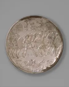 Plate with the Battle of David and Goliath, Byzantine, 629-30. Creator: Unknown