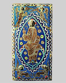 Plate with the figure of Christ in Majesty and the signs of the four evangelists, made with Limog…