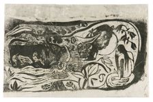Plate with the Head of a Horned Devil, from the Suite of Late Wood-Block Prints, 1898/99. Creator: Paul Gauguin