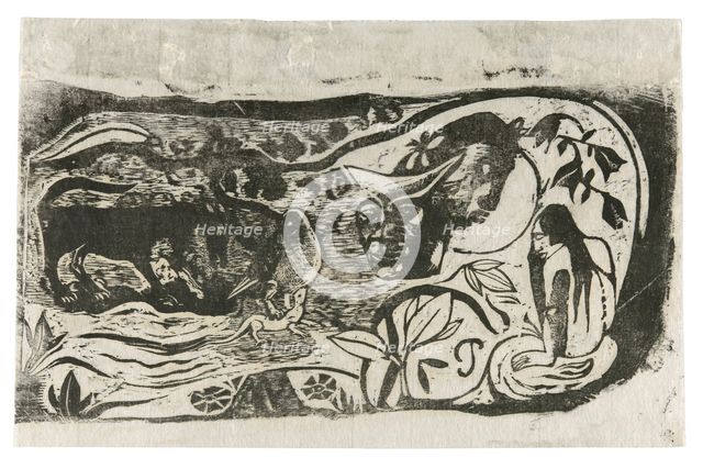 Plate with the Head of a Horned Devil, from the Suite of Late Wood-Block Prints, 1898/99. Creator: Paul Gauguin.