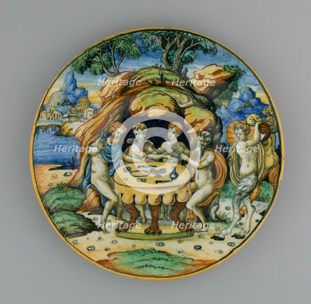 Plate with Theseus in the House of Achelous, from the Lancierini Service, Italy, 1540/50. Creator: Unknown.