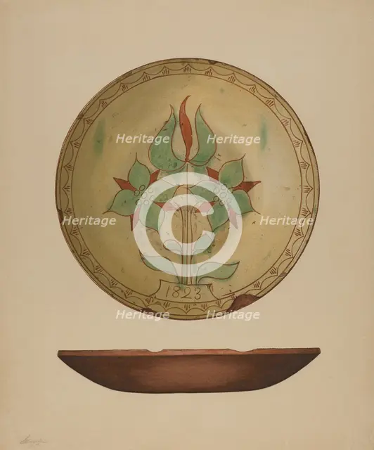 Plate with Tulip and Two Flowers, 1938. Creator: Giacinto Capelli.