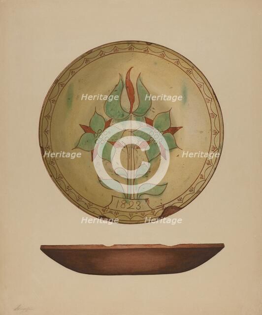 Plate with Tulip and Two Flowers, 1938. Creator: Giacinto Capelli.