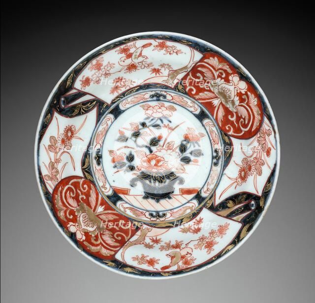 Plate with Vase of Peonies: Imari Ware, c. 1700. Creator: Unknown.