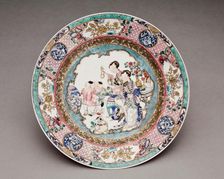 Plate with women and children scene, 1900-1950. Creator: Unknown