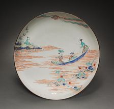 Plate with Zhou Maoshu Admiring Lotus Flowers, late 17th century. Creator: Unknown
