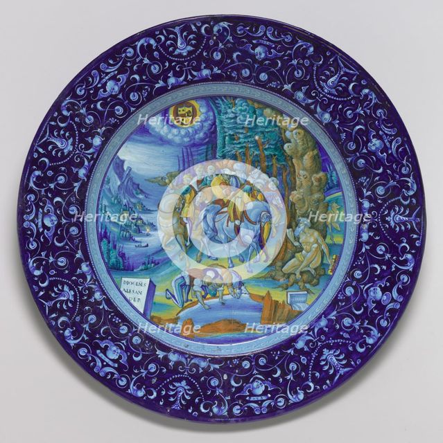 Plate with Alexander and Diogenes, 1524. Creators: Unknown, Master of the Coppa Bergantini.