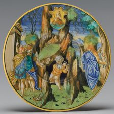 Plate with Amphiaraus and Eriphyle (from the Hercules Service), 1532. Creator: Francesco Xanto Avelli