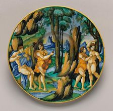 Plate with Apollo and Marsyas, c. 1525/1530. Creator: Unknown