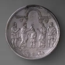 Plate with David Anointed by Samuel, Byzantine, 629-630. Creator: Unknown