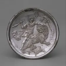 Plate with David Slaying a Lion, Byzantine, 629-630. Creator: Unknown