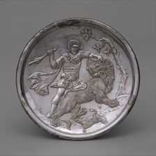 Plate with David Slaying a Lion, Byzantine, 629-630. Creator: Unknown