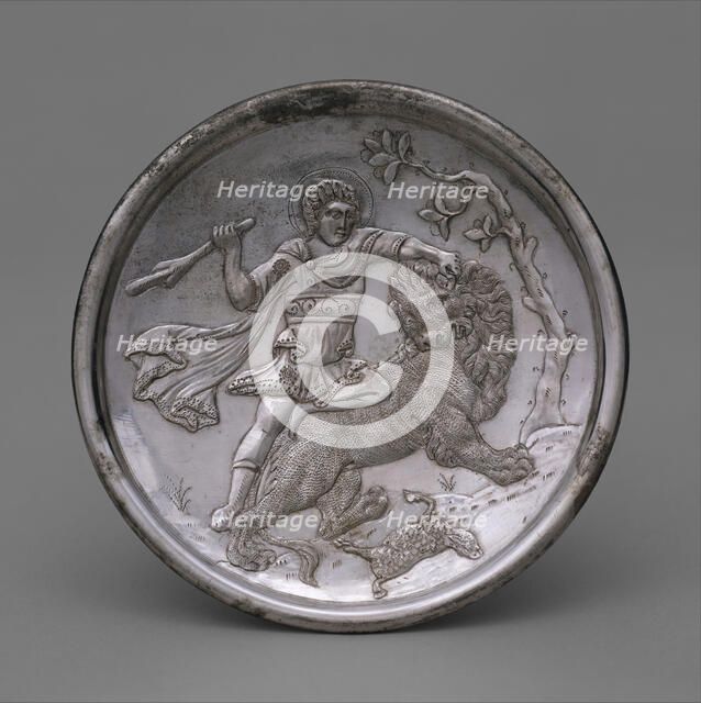 Plate with David Slaying a Lion, Byzantine, 629-630. Creator: Unknown.