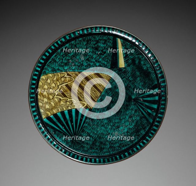 Plate with Fan Designs: Old Kutani Type, Aode (Green) Kutani Style, late 17th century. Creator: Unknown.