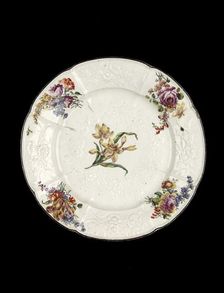 Plate, with flowers (daffodil centre), 1755-1760