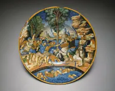 Plate with Horatio at the Bridge, Urbino, c. 1535. Creator: Unknown