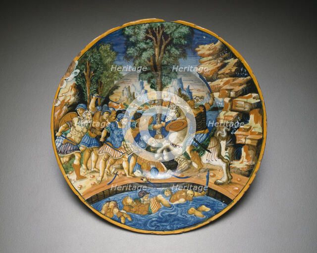 Plate with Horatio at the Bridge, Urbino, c. 1535. Creator: Unknown.