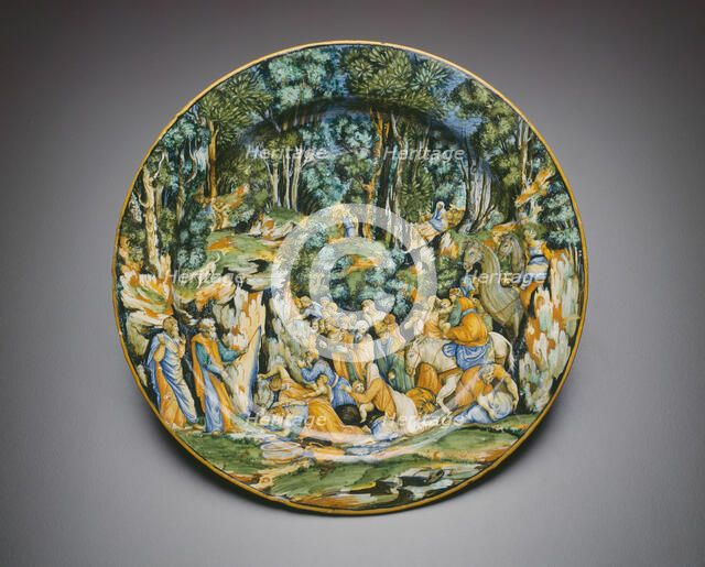 Plate with Moses Striking the Rock, Urbino, c. 1545. Creator: Unknown.