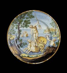 Plate with Neptune in his chariot, c1730-1750. Artist: Ferdinando Maria Campani