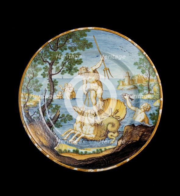 Plate with Neptune in his chariot, c1730-1750. Artist: Ferdinando Maria Campani.