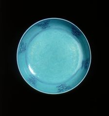 Plate with overglaze turquoise foliated dragons, Wanli period, Ming dynasty, China, 1572-1620. Creator: Unknown