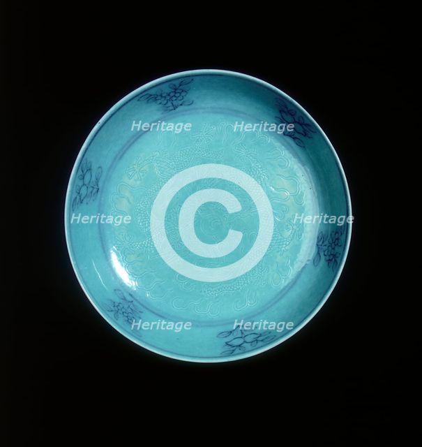 Plate with overglaze turquoise foliated dragons, Wanli period, Ming dynasty, China, 1572-1620. Creator: Unknown.