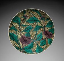 Plate with Peony Design: Kutani Ware, 19th century. Creator: Unknown