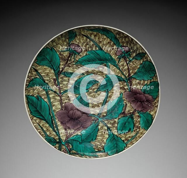 Plate with Peony Design: Kutani Ware, 19th century. Creator: Unknown.
