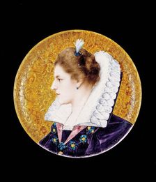 Plate with portrait of a French Renaissance Lady, about 1880. Creators: Joseph Théodore Deck, Raphael Collin