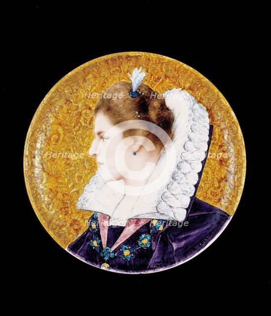Plate with portrait of a French Renaissance Lady, about 1880. Creators: Joseph Théodore Deck, Raphael Collin.
