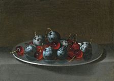 Plate with Plums and Morello Cherries, 1627. Creator: Juan van der Hamen y León