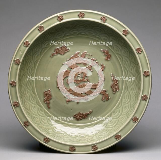 Plate with Relief Dragon among Clouds, 1300s. Creator: Unknown.