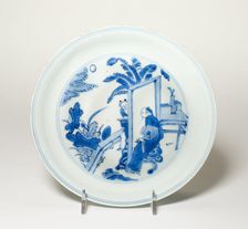Plate with Scholar and Attendant in Garden, Qing dynasty (1644-1911), Kangxi period (1662-1722). Creator: Unknown