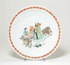 Plate with Shou Lao (the God of Longevity), Attendant, and Deer, Qing dynasty, Kangxi reign (1662-17 Creator: Unknown