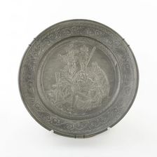 Plate with Silenus and Putti, Germany, 18th century; engraving probably 19th century. Creator: Unknown