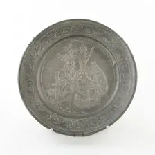 Plate with Silenus and Putti, Germany, 18th century; engraving probably 19th century. Creator: Unknown