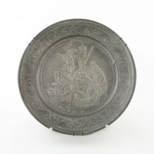 Plate with Silenus and Putti, Germany, 18th century; engraving probably 19th century. Creator: Unknown