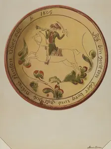 Plate with Soldier on Horseback, 1936. Creator: Albert J. Levone