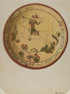 Plate with Soldier on Horseback, 1936. Creator: Albert J. Levone