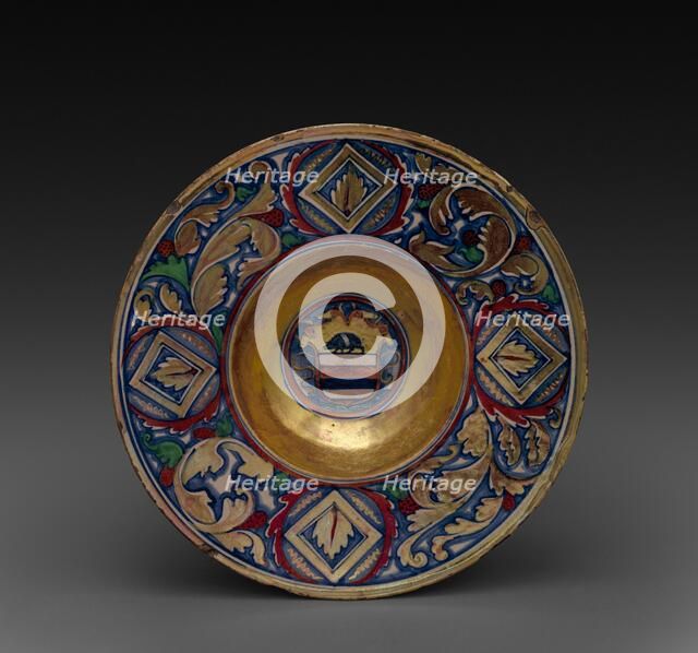 Plate: The Arms of the Rizzardi of Vencice, c. 1525-1530. Creator: Maestro Giorgio Andreoli (Italian, 1465-70-aft 1553), attributed to.
